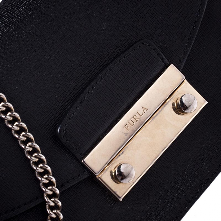 Pre Owned Furla Black Leather Metropolis Crossbody Bag