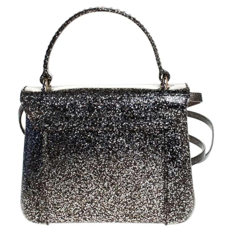 Pre Owned Furla Silver Glitter Rubber Mini Candy Crossbody Bag