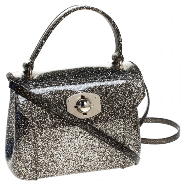 Pre Owned Furla Silver Glitter Rubber Mini Candy Crossbody Bag