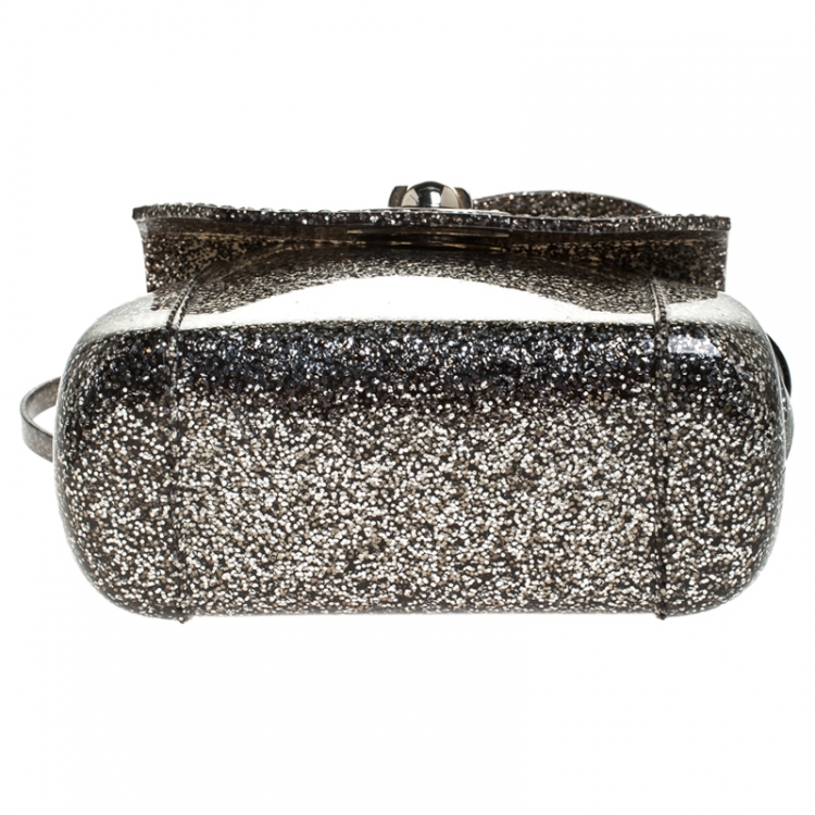 Pre Owned Furla Silver Glitter Rubber Mini Candy Crossbody Bag