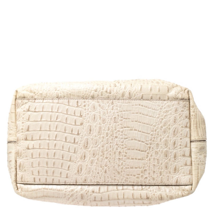 مملوكة مسبقًا Furla Beige Rubber/Crocodile Embossed Candy Satchel