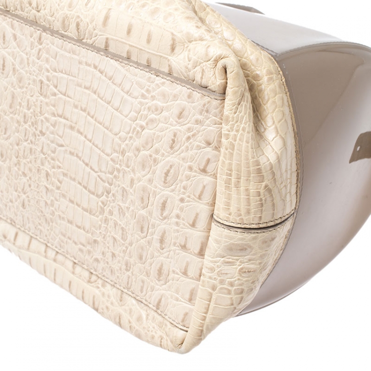 مملوكة مسبقًا Furla Beige Rubber/Crocodile Embossed Candy Satchel