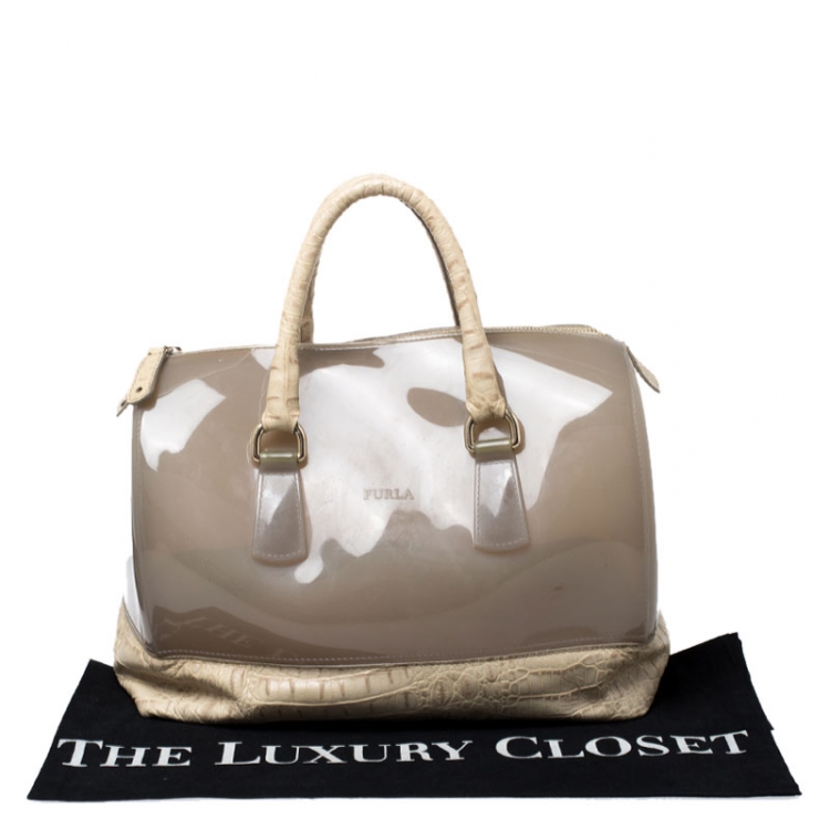 مملوكة مسبقًا Furla Beige Rubber/Crocodile Embossed Candy Satchel