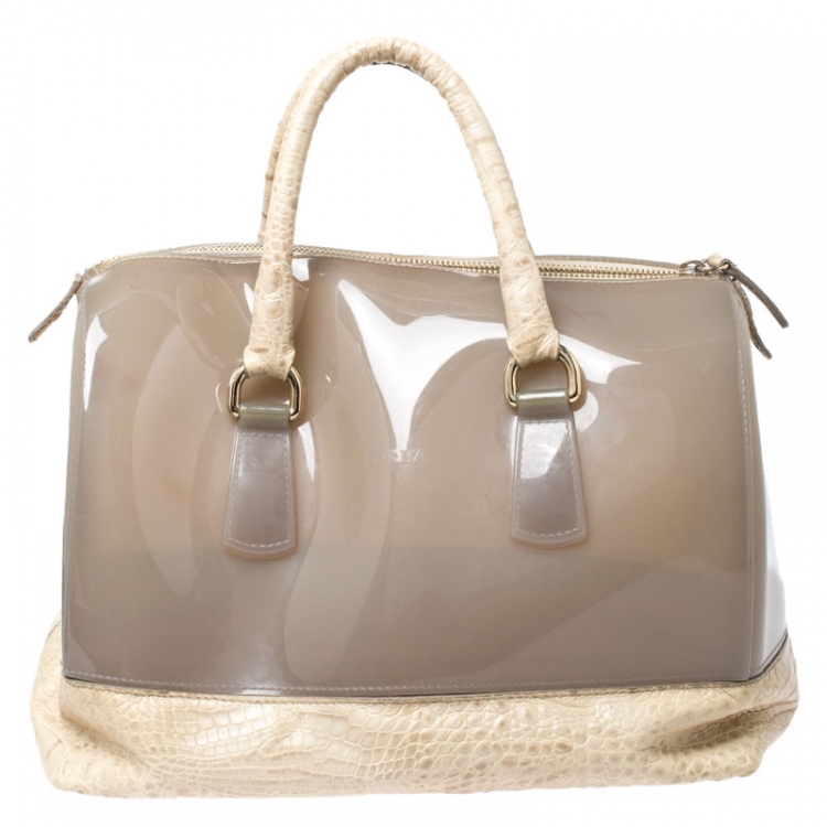 مملوكة مسبقًا Furla Beige Rubber/Crocodile Embossed Candy Satchel