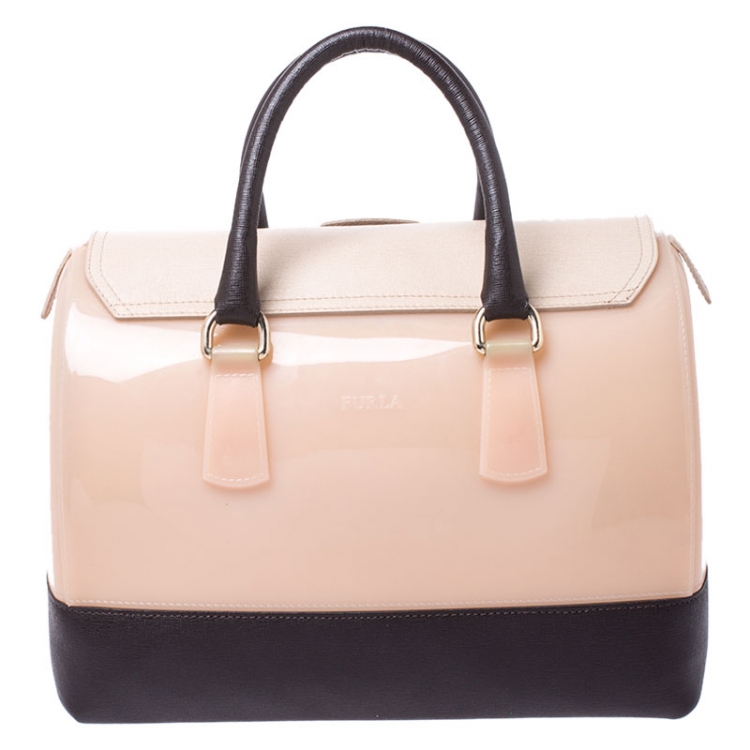 Pre Owned Furla Multicolor Glossy Rubber and Leather Push Lock Candy Satchel