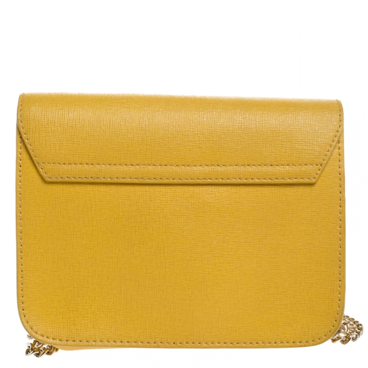 Pre Owned Furla Yellow Leather Metropolis Chain Crossbody Bag