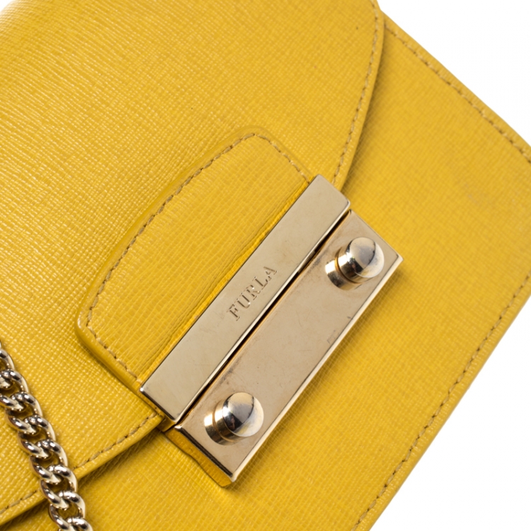 Pre Owned Furla Yellow Leather Metropolis Chain Crossbody Bag