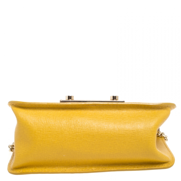 Pre Owned Furla Yellow Leather Metropolis Chain Crossbody Bag