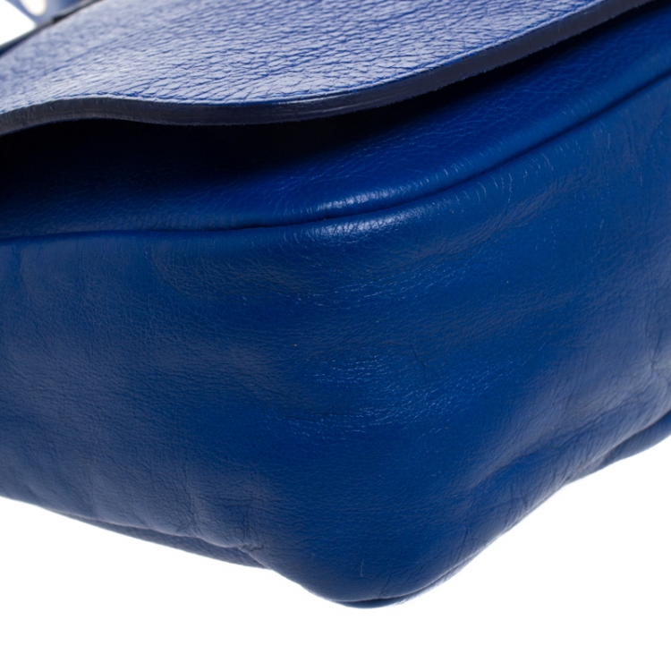 Pre Owned Furla Electric Blue Leather Messenger Bag