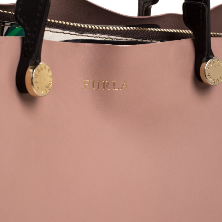 Pre Owned Furla Pink/Black Leather Eden Tote 
