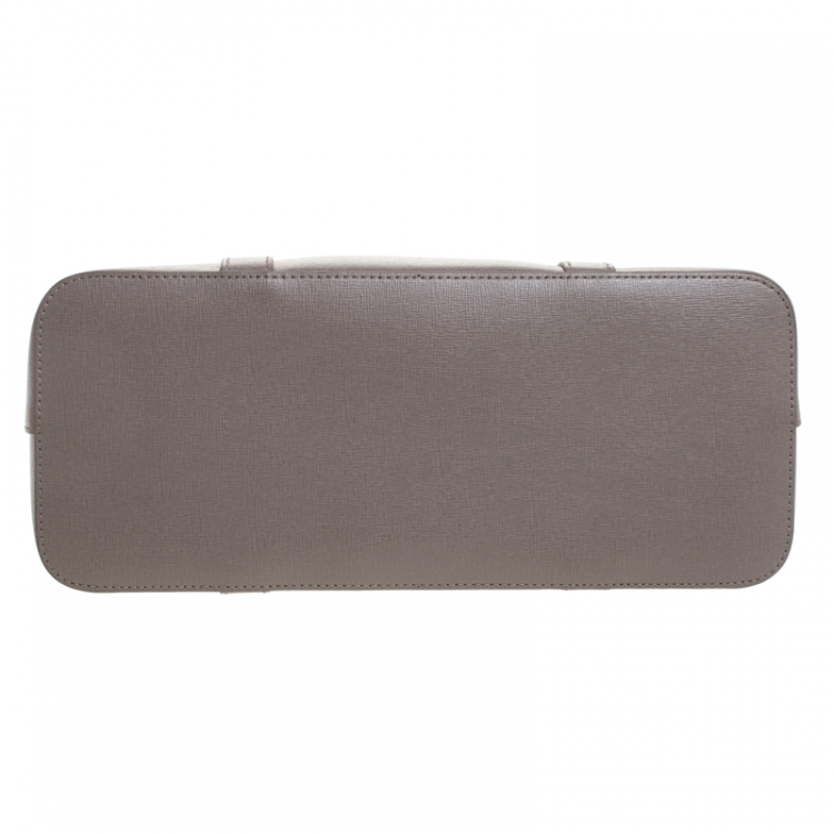 Pre Owned Furla Grey Leather Dome  Front Pocket Satchel