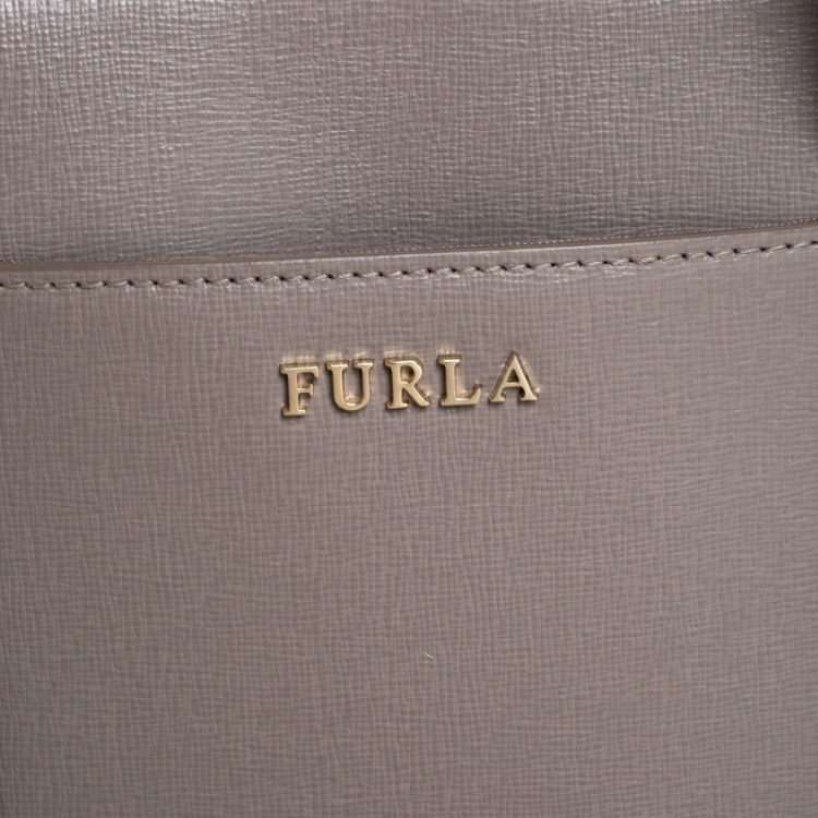 Pre Owned Furla Grey Leather Dome  Front Pocket Satchel