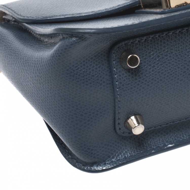 Pre Owned Furla Blue Leather Mini Metropolis Crossbody Bag
