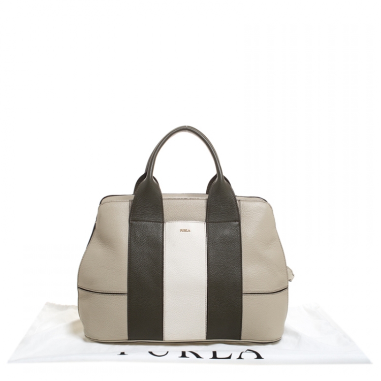 Pre Owned Furla Tricolor Stripe Leather Satchel 