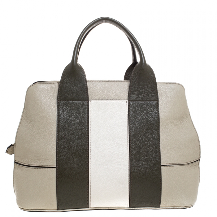 Pre Owned Furla Tricolor Stripe Leather Satchel 