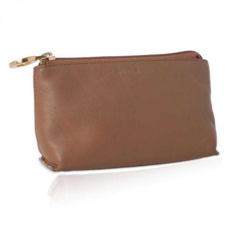 Pre Owned Furla Brown Leather Make Up Pouch