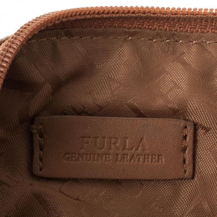 Pre Owned Furla Brown Leather Make Up Pouch