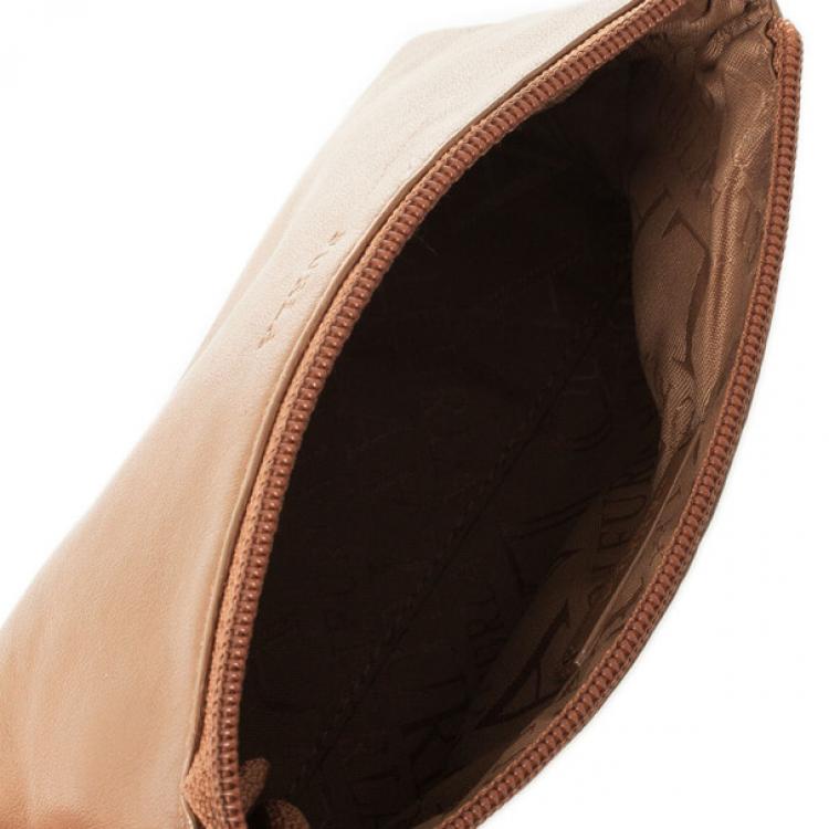 Pre Owned Furla Brown Leather Make Up Pouch
