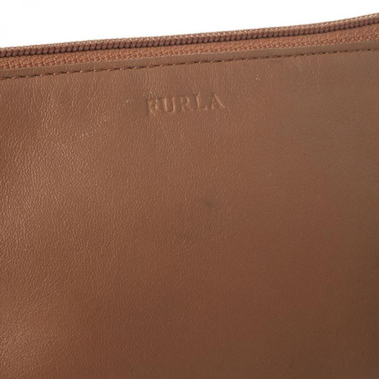 Pre Owned Furla Brown Leather Make Up Pouch