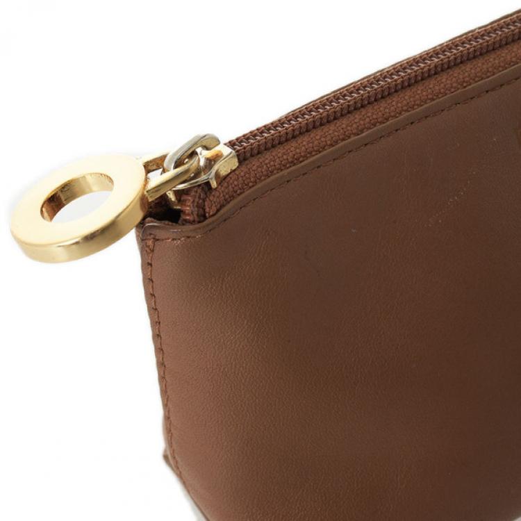Pre Owned Furla Brown Leather Make Up Pouch