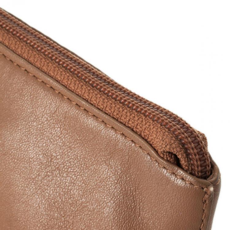 Pre Owned Furla Brown Leather Make Up Pouch