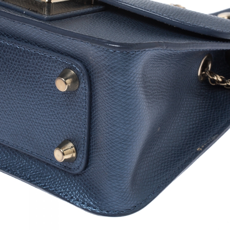 Pre Owned Furla Blue Leather Mini Metropolis Crossbody Bag