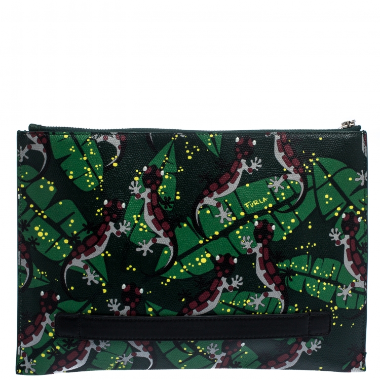 Pre Owned Furla Multicolor Lizard Print Leather Clutch