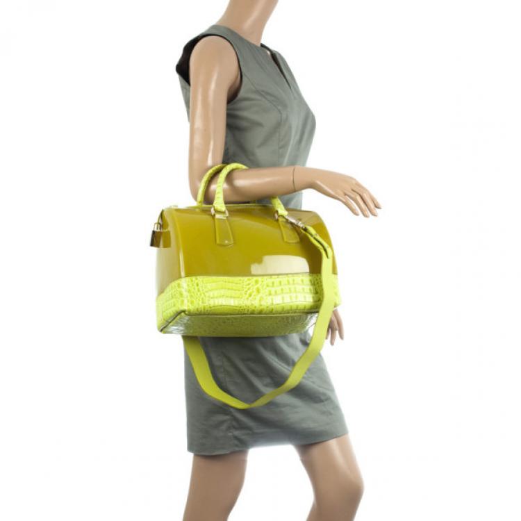 مملوكة مسبقًا Furla Green Candy Croco Rubber Satchel