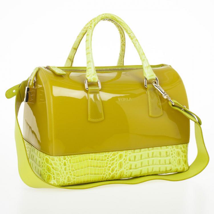 مملوكة مسبقًا Furla Green Candy Croco Rubber Satchel