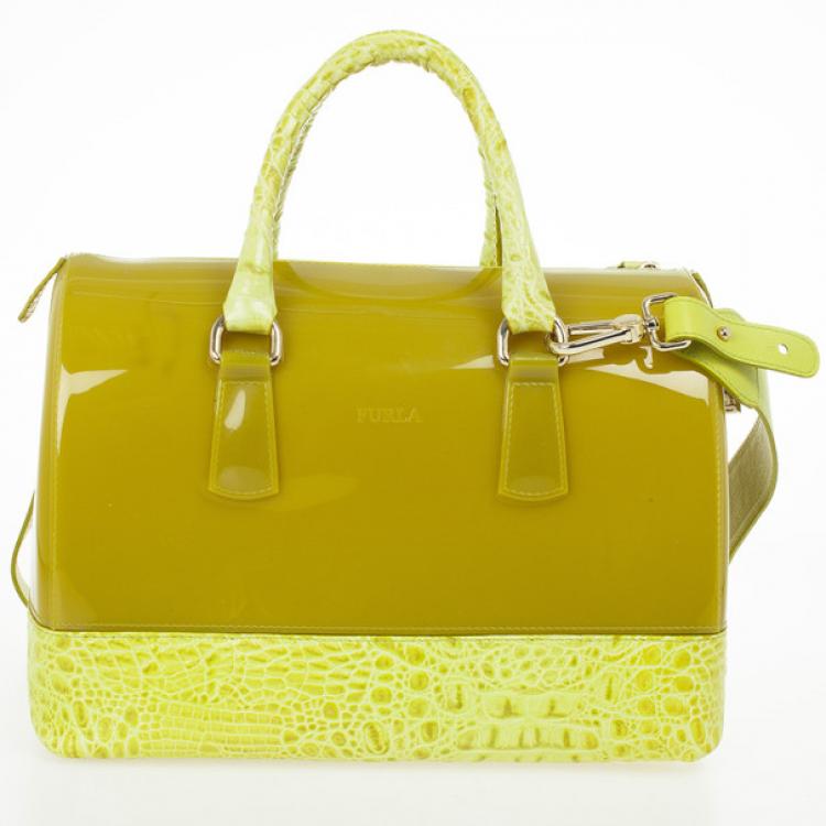 مملوكة مسبقًا Furla Green Candy Croco Rubber Satchel