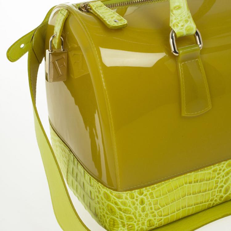 مملوكة مسبقًا Furla Green Candy Croco Rubber Satchel