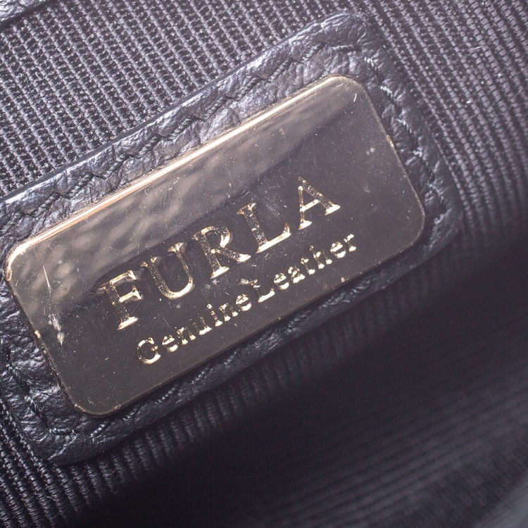 Pre Owned Furla Black/Beige Leather and Snakeskin Effect Mini Metropolis Crossbody Bag