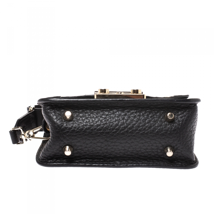 Pre Owned Furla Black/Beige Leather and Snakeskin Effect Mini Metropolis Crossbody Bag