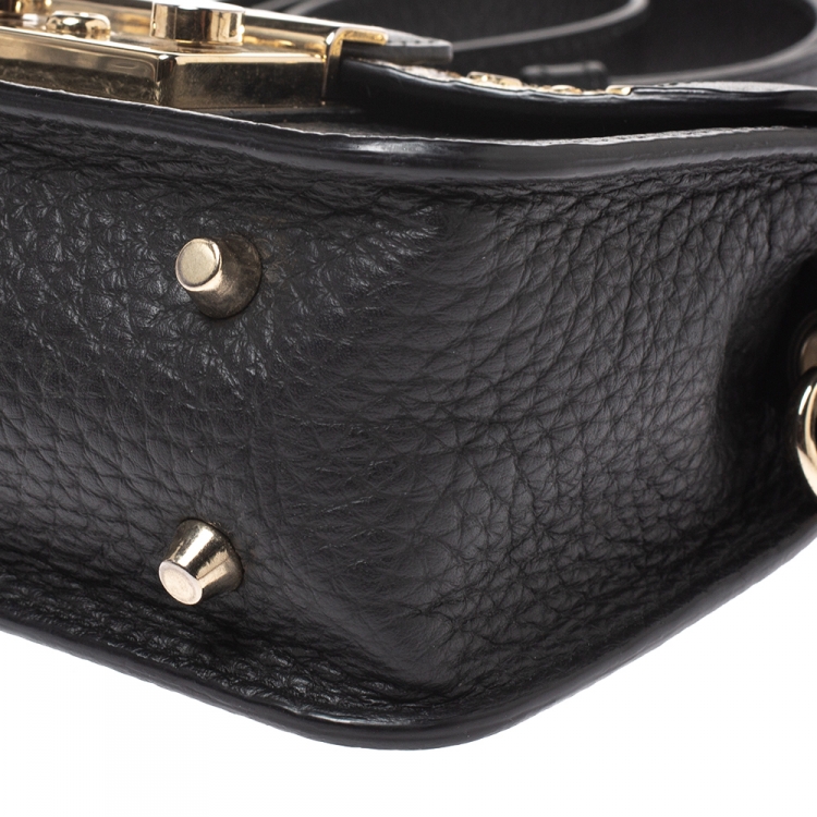 Pre Owned Furla Black/Beige Leather and Snakeskin Effect Mini Metropolis Crossbody Bag