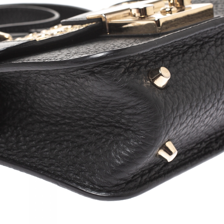Pre Owned Furla Black/Beige Leather and Snakeskin Effect Mini Metropolis Crossbody Bag
