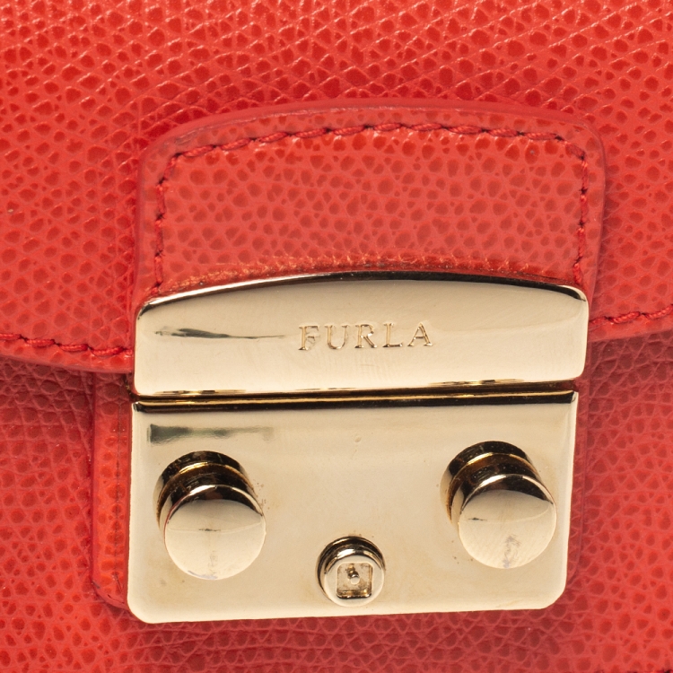 Pre Owned Furla Orange Leather Metropolis Coin Purse