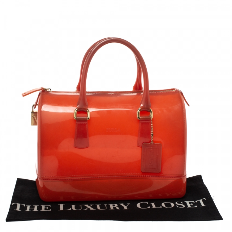 Pre Owned Furla Orange Rubber Candy Satchel