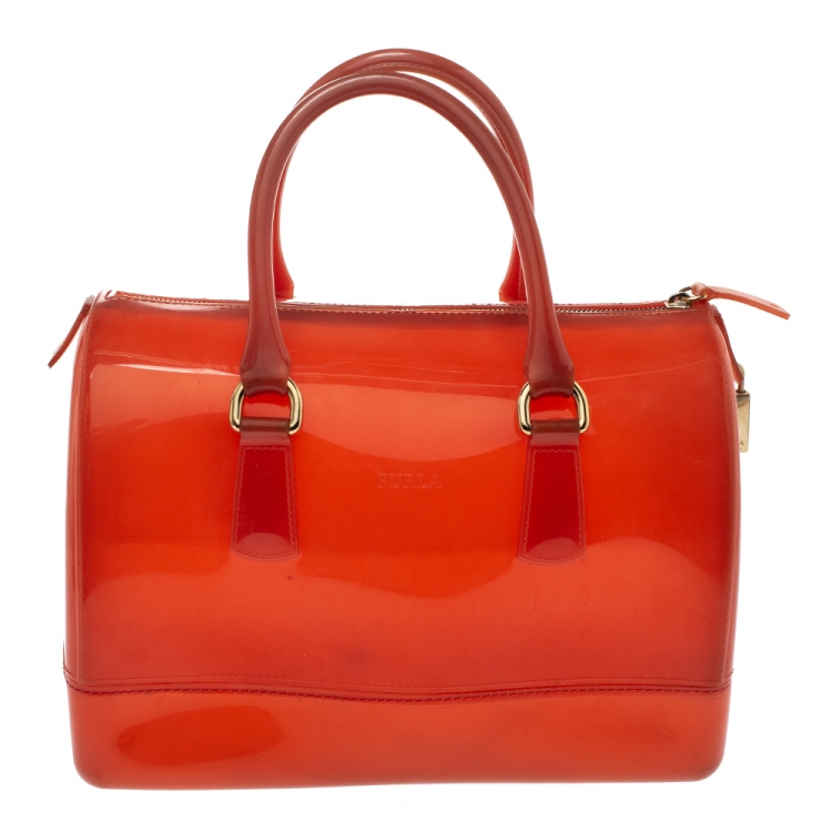 Pre Owned Furla Orange Rubber Candy Satchel
