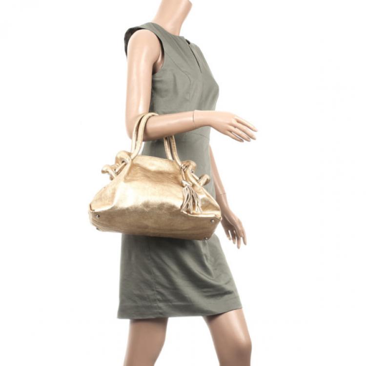 Pre Owned Furla Gold Metallic Leather Carmen Shopper Tote