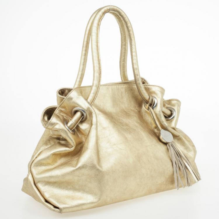 Pre Owned Furla Gold Metallic Leather Carmen Shopper Tote