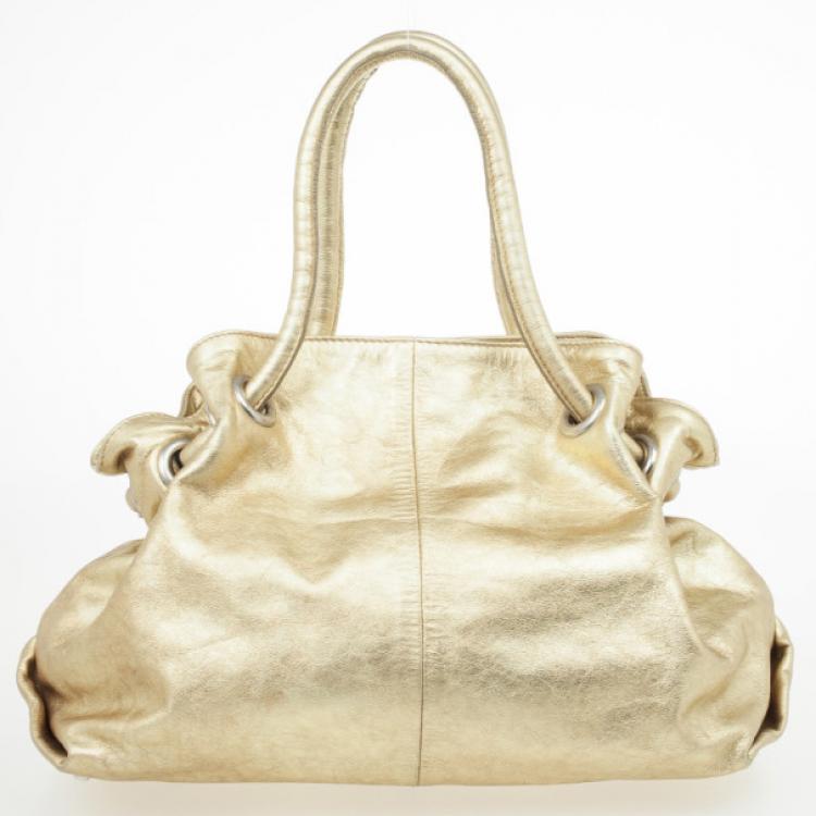 Pre Owned Furla Gold Metallic Leather Carmen Shopper Tote