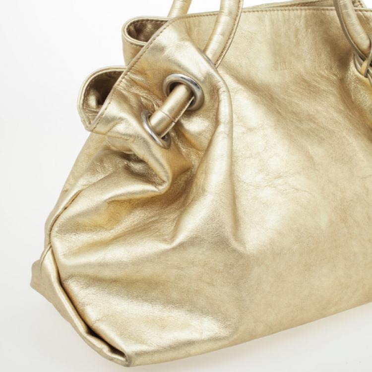 Pre Owned Furla Gold Metallic Leather Carmen Shopper Tote
