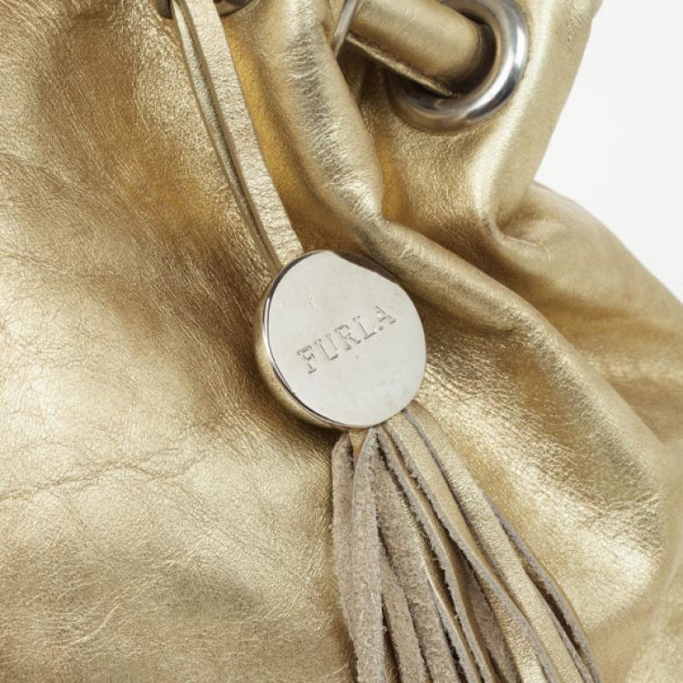 Pre Owned Furla Gold Metallic Leather Carmen Shopper Tote