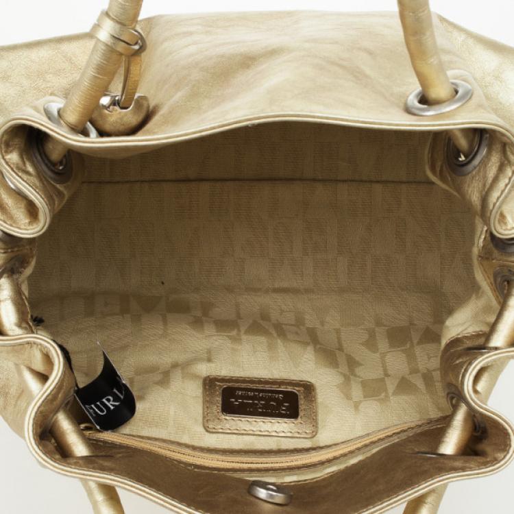 Pre Owned Furla Gold Metallic Leather Carmen Shopper Tote