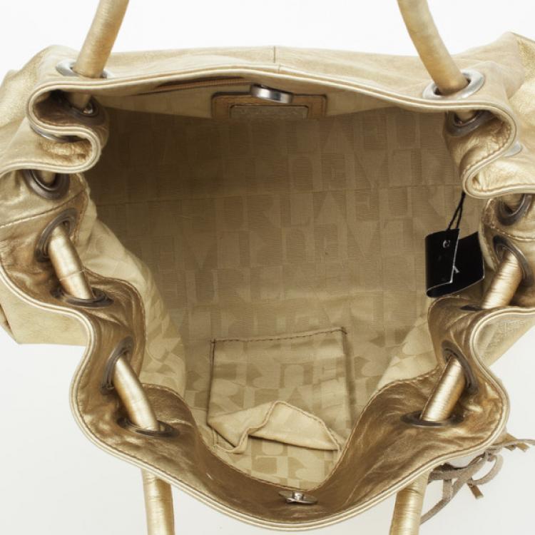 Pre Owned Furla Gold Metallic Leather Carmen Shopper Tote