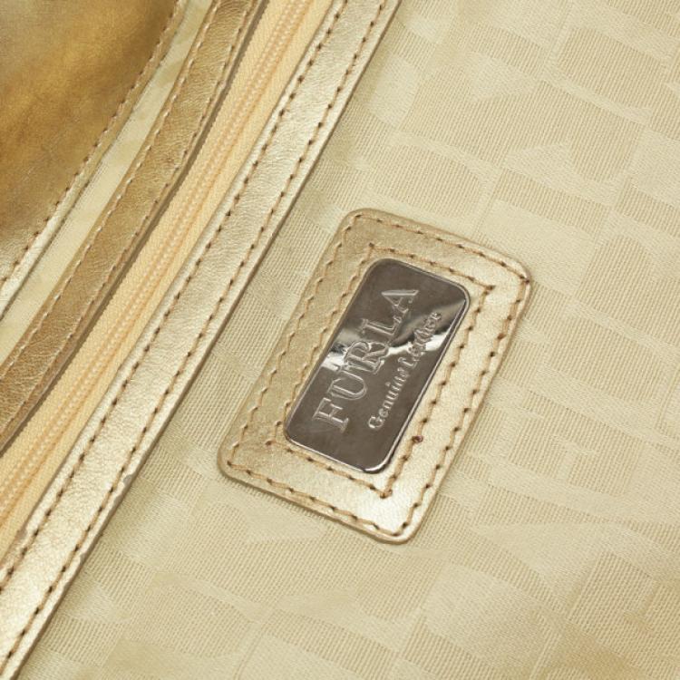 Pre Owned Furla Gold Metallic Leather Carmen Shopper Tote