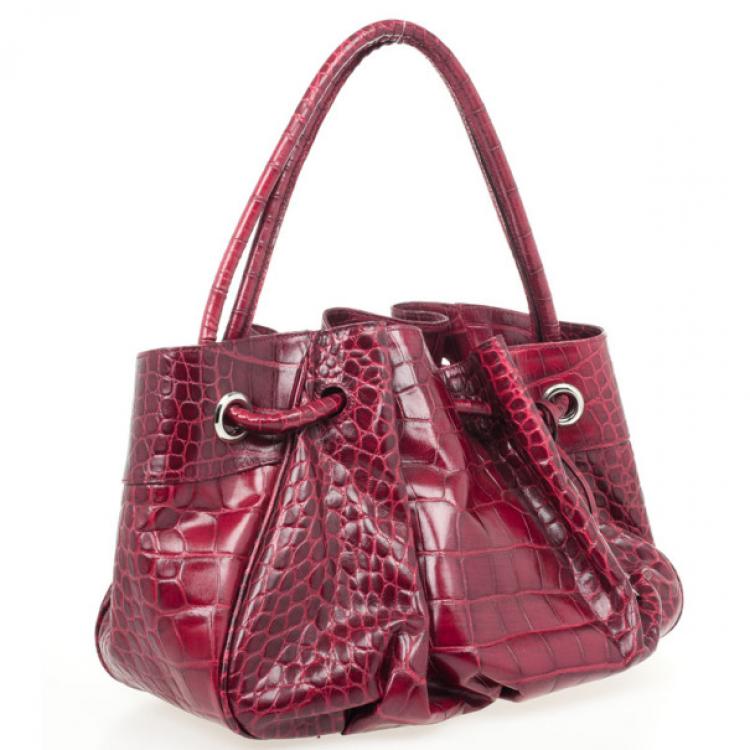 مملوكة مسبقًا Furla Cherry Croc Embossed Leather 'New Shopper' Hobo