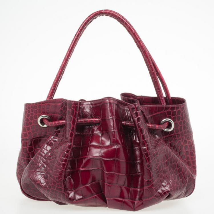 مملوكة مسبقًا Furla Cherry Croc Embossed Leather 'New Shopper' Hobo