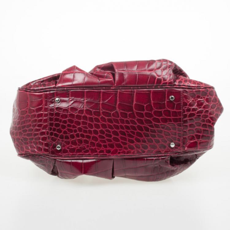 مملوكة مسبقًا Furla Cherry Croc Embossed Leather 'New Shopper' Hobo