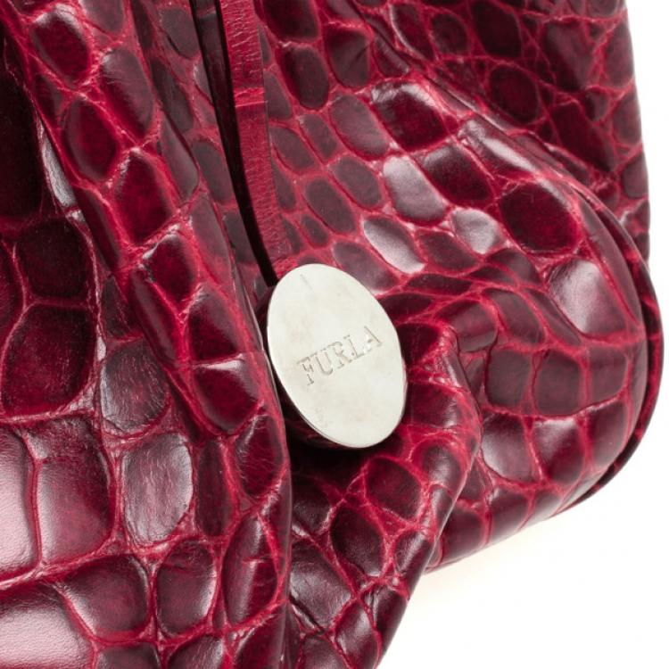 مملوكة مسبقًا Furla Cherry Croc Embossed Leather 'New Shopper' Hobo
